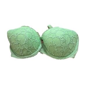 Victoria's Secret PINK Mint Green Heart Lace Balconette Bra 34DD Lightly Lined